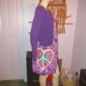 Kathmandu Peace Sign Shoulder Bag Patchwork Tie Dye Heart Crossbody Hippie 70s